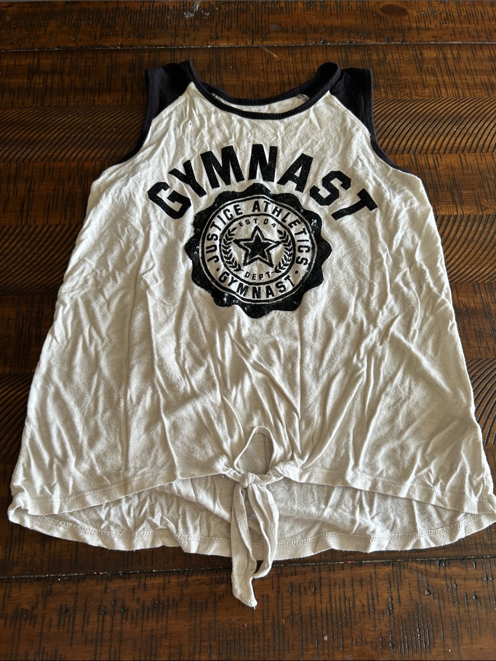 Gymnast Graphic Tie-Front Tank Top - White with Black Trim